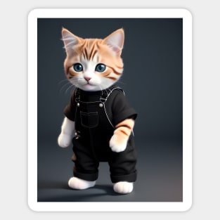 Cat Wearing Overalls - Modern Digital Art Sticker
